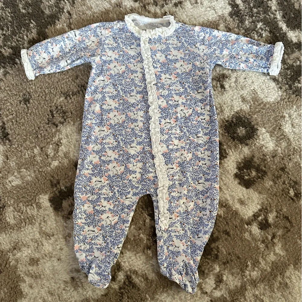 Magnetic Me Blue and Pink bunny Floral Ruffle Footie